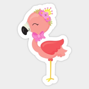 Princess Flamingo, Flowers, Cute Flamingo, Crown Sticker